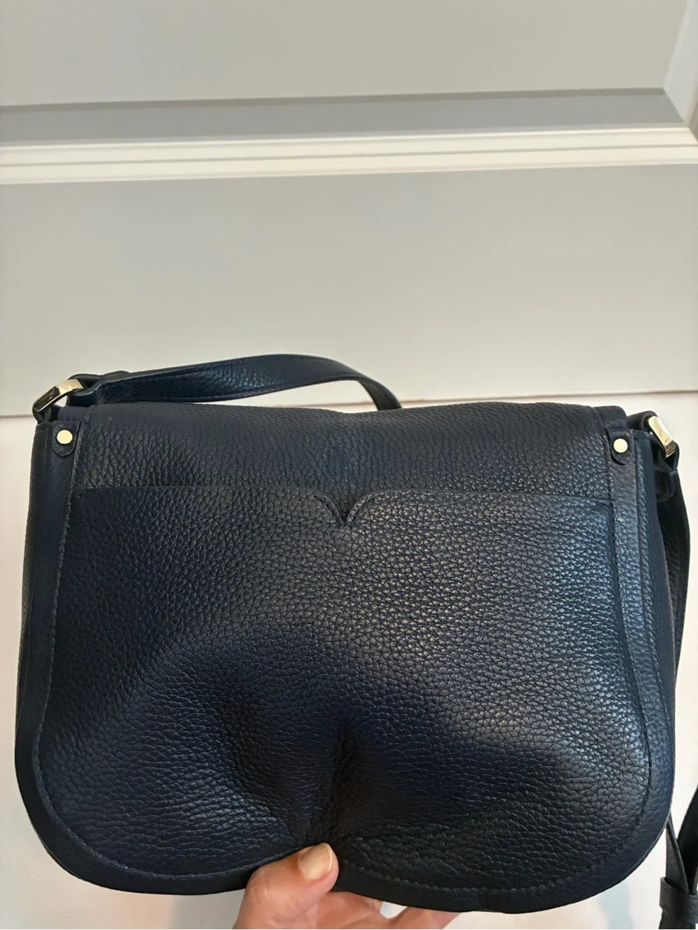 kate spade Navy Blue Pebbled Leather Saddle Crossbody with Silver Hardware